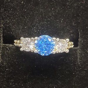 Fashion Aquamarine and Clear Stone ring